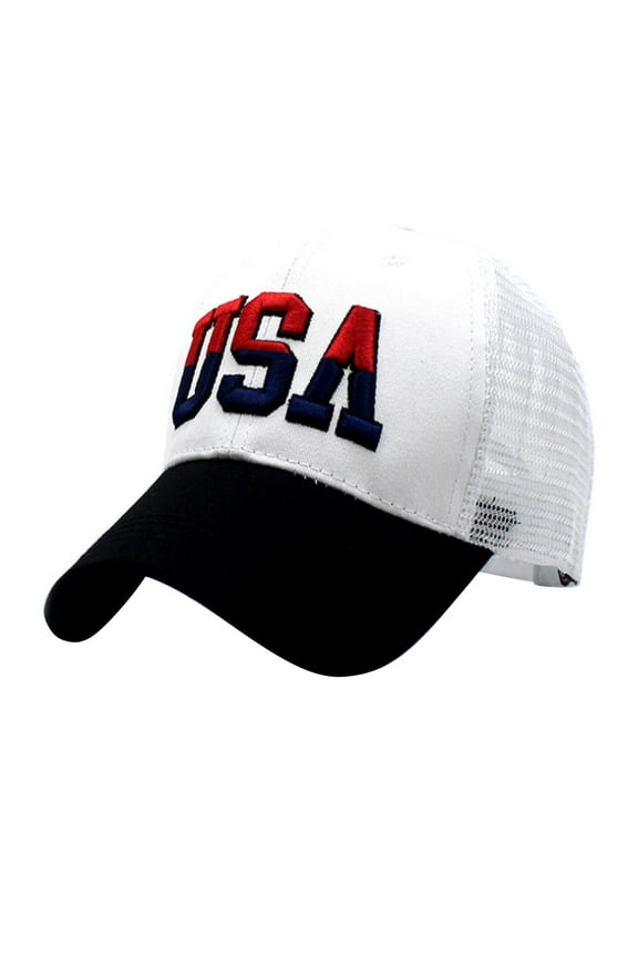 Unisex Adjustable Baseball Cap with American Flag Embroidery and Grid Visor for Summer Outdoor Sports and Casual Fashion Beige