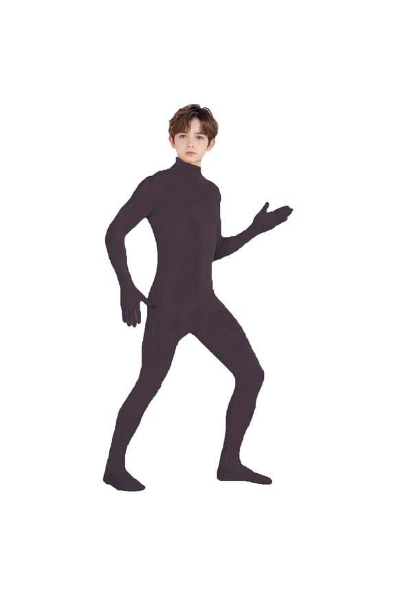 Unisex Kids Full Body Zentai Suit Dance Stage Performance Bodysuit Long Sleeve Stretch Jumpsuit Costume 150 Size Brown
