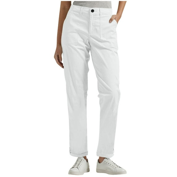 Breezora Utility Cargo Pants for Women Multi Pocket Comfortable Trousers with Elastic Waist for Outdoor Activities XXL Size White