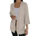 thumbnail image 1 of Breezora Waffle Textured Quarter Sleeve Casual Cardigan Jacket for Women Urban Style Lightweight Cover Up L Size Beige, 1 of 4