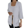 thumbnail image 1 of Breezora Waffle Textured Quarter Sleeve Casual Cardigan Jacket for Women Urban Style Lightweight Cover Up M Size White, 1 of 4
