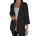thumbnail image 1 of Breezora Waffle Textured Quarter Sleeve Casual Cardigan Jacket for Women Urban Style Lightweight Cover Up XXXL Size Black, 1 of 4