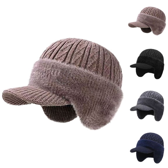 Breezora Warm Lined Knitted Beanie With Ear Coverage And Wool Blend Brim Stylish Baseball Hat For Men