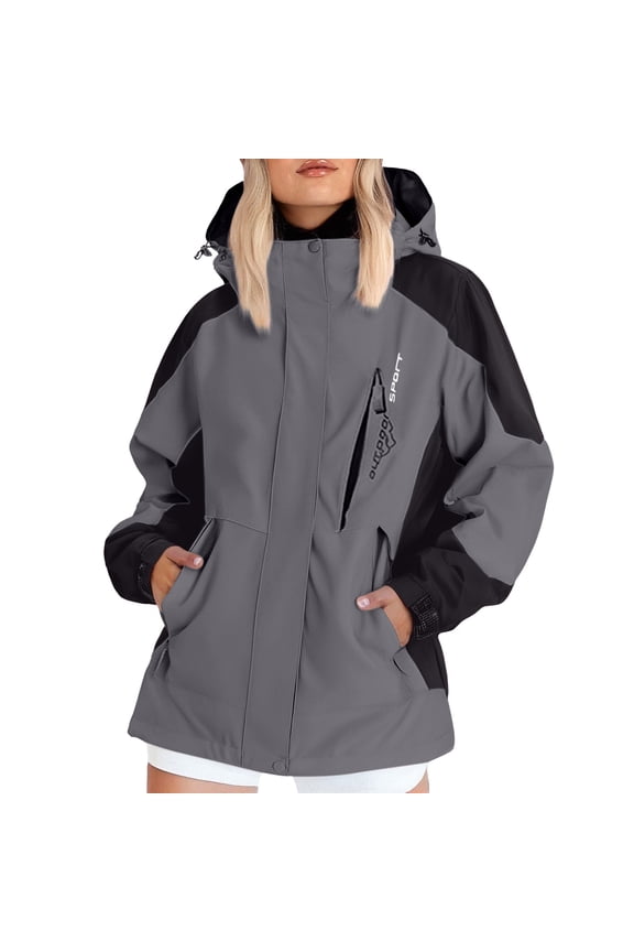Waterproof Wind Resistant Storm Jacket for Women Outdoor Rain Coat Casual Weatherproof L Size Grey