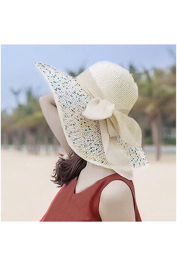 Wide Floppy Straw Bow Hat for Women Sun Beach Cap with Big Brim Summer