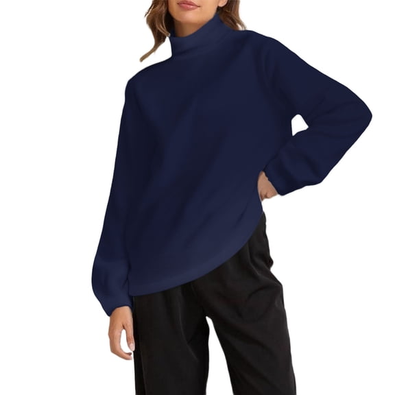 Breezora Winter Warm Mock Neck Top Womens Thermal Crew Pullover Soft Long Sleeve Casual Everyday Loungewear L Size Blue