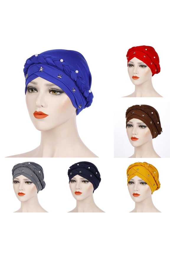Women Beading Braid India Hat Muslim Ruffle Chemo Beanie Turban Wrap Cap For Daily