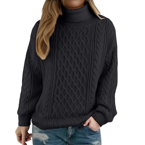Breezora Women Cable Knit Sweater High Neck Pullover Casual Warm Long Sleeve Winter Jumper Coat XXL Size Black