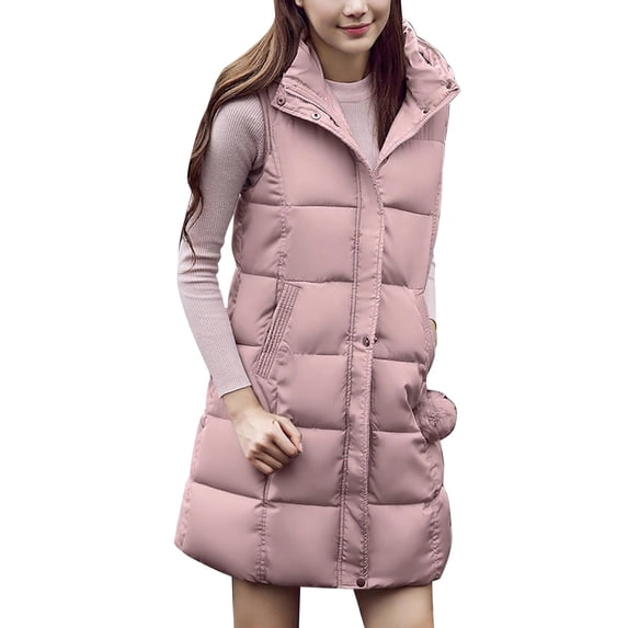 Breezora Women Casual Loose Hooded Sleeveless Long Vest Coat with Zipper Pockets Plus Size Long L Size Pink