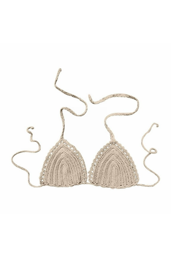 Women Crochet Swimsuit Bikini Top Summer Beachwear Swimwear L Size Beige