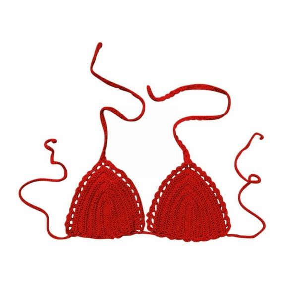 Breezora Women Crochet Swimsuit Bikini Top Summer Beachwear Swimwear L Size Red
