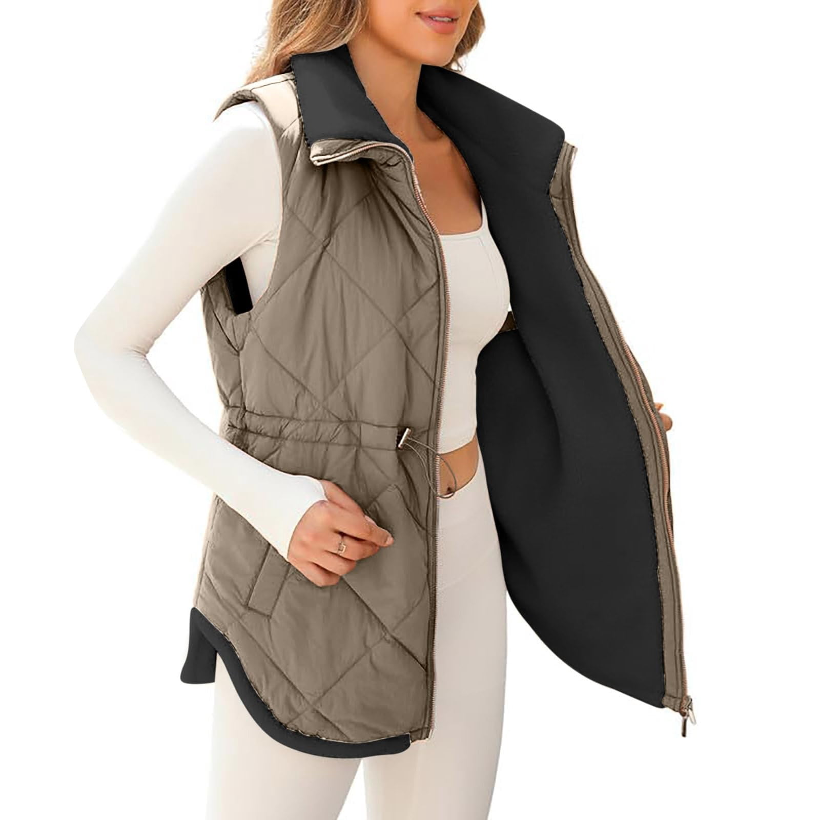 Breezora Women Full Zip Waist Padded Sleeveless Gilet Thermal Body ...
