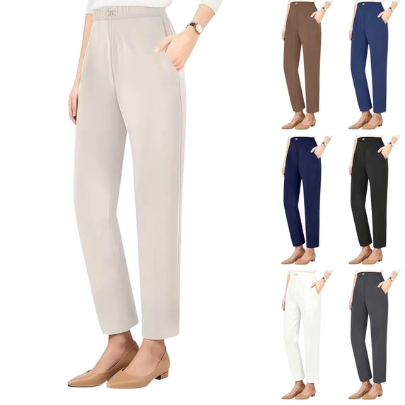 Breezora Women High Silky Soft Pull On Comfort Pants Casual Stretchy Waist Relaxed Trousers