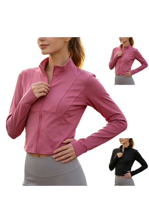 Women Lightweight Running Jacket Long Sleeve Zip Up Slim Fit Active Training Top with Thumb Hole