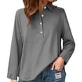thumbnail image 1 of Breezora Women Linen Blend Shirt Button Down Long Sleeve V Neck Casual Comfortable Blouse M Size Light Ashy, 1 of 5