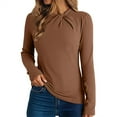 thumbnail image 1 of Breezora Women Long Sleeve Thermal Top Mock Neck Twist Detail Fitted Soft Stretch Tee S Size Coffee, 1 of 5