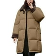 thumbnail image 1 of Breezora Women Longline Corduroy Collar Puffer Coat Quilted Warm Winter Jacket Casual Elegant XL Size Khaki, 1 of 4