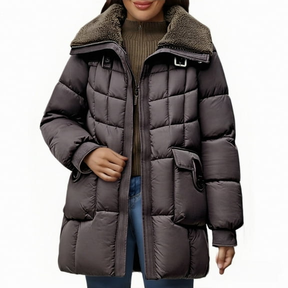 Breezora Women Longline Hooded Puffer Coat Casual Loose Fit Warm Winter Jacket Quilted Outerwear with Pockets L Size Brown