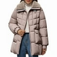 thumbnail image 1 of Breezora Women Longline Hooded Puffer Coat Casual Loose Fit Warm Winter Jacket Quilted Outerwear with Pockets L Size Khaki, 1 of 5