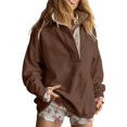 thumbnail image 1 of Breezora Women Oversized Casual Pullover Sweatshirt Long Sleeve Button Neck Top Comfortable Loose Fit Fashion Streetwear for Daily Comfort L Size Brown, 1 of 5