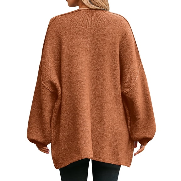 Breezora Women Oversized Chunky Knit Cardigan with Open Front Long Sleeve Design Casual Sweater Coat for Autumn Fashion Wear M Size Orange