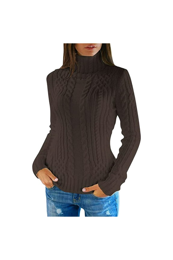 Women Regular Fit Turtleneck Knit Sweater for Fall Winter Soft Warm Long Sleeve Pullover Essential Comfortable Casual Chic Top XXL Size