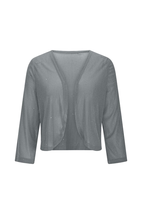 Women Sequin Cardigan Long Sleeve Open Front Sparkly Cropped Jacket Glitter Shiny Casual Thin Coat for Party Wear and Evening Outings XL Size Grey
