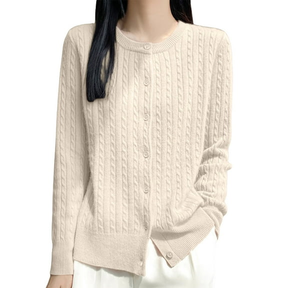 Breezora Women Short Crochet Cardigan Knit Sweater With Cable Pattern Front Open Boho Style Top L Size Beige