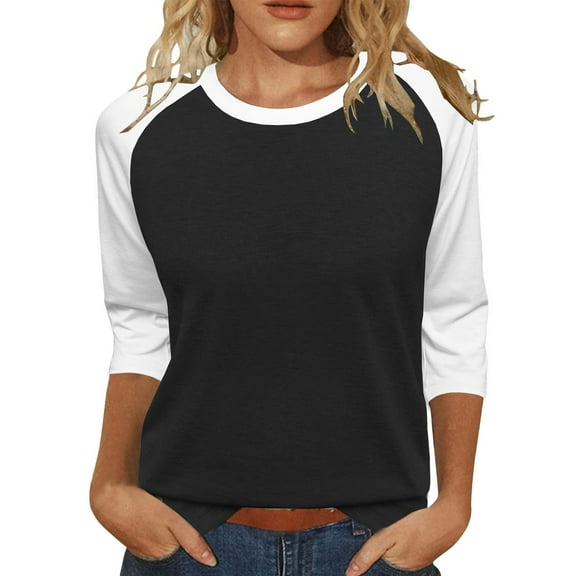 Breezora Women / Sleeve Color Block T-Shirt Contemporary Contrast Trim Casual Comfort Stretch Top S Size Clear