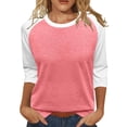 thumbnail image 1 of Breezora Women / Sleeve Color Block T-Shirt Contemporary Contrast Trim Casual Comfort Stretch Top XL Size Pink, 1 of 5