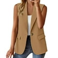 thumbnail image 1 of Breezora Women Sleeveless Blazer Vest Casual Office Wear Lightweight Open Front Waistcoat Summer Breathable Layering Piece M Size Khaki, 1 of 6
