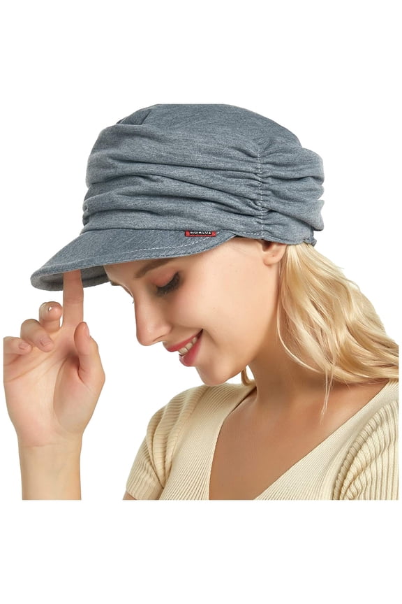 Women Soft Brim Pleated Dome Sun Hat with Visor Fashion UPF 50+ Sun Protection Grey