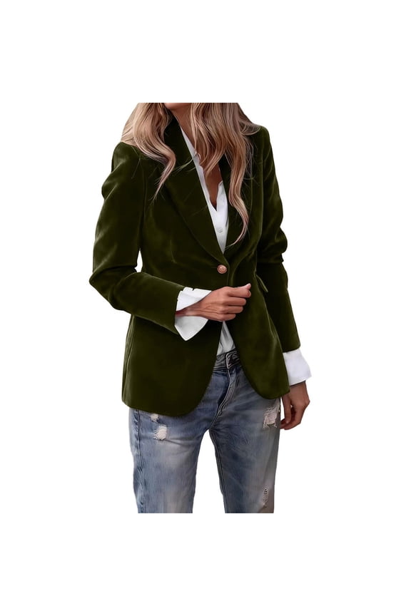 Women Suit Jacket Single Breasted Button Up Office Career Blazer for Fall Winter Season Outerwear L Size Blackish Green