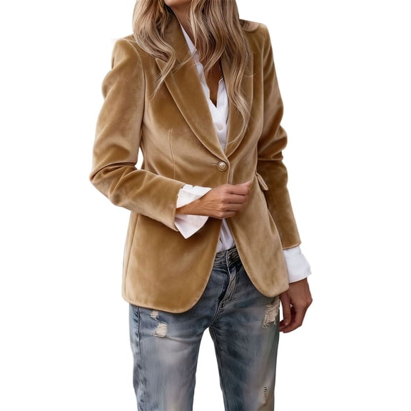 Breezora Women Suit Jacket Single Breasted Button Up Office Career Blazer for Fall Winter Season Outerwear L Size Gold