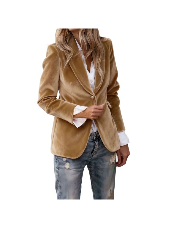 Women Suit Jacket Single Breasted Button Up Office Career Blazer for Fall Winter Season Outerwear L Size Gold