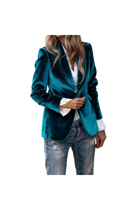 Women Suit Jacket Single Breasted Button Up Office Career Blazer for Fall Winter Season Outerwear L Size Sky Blue
