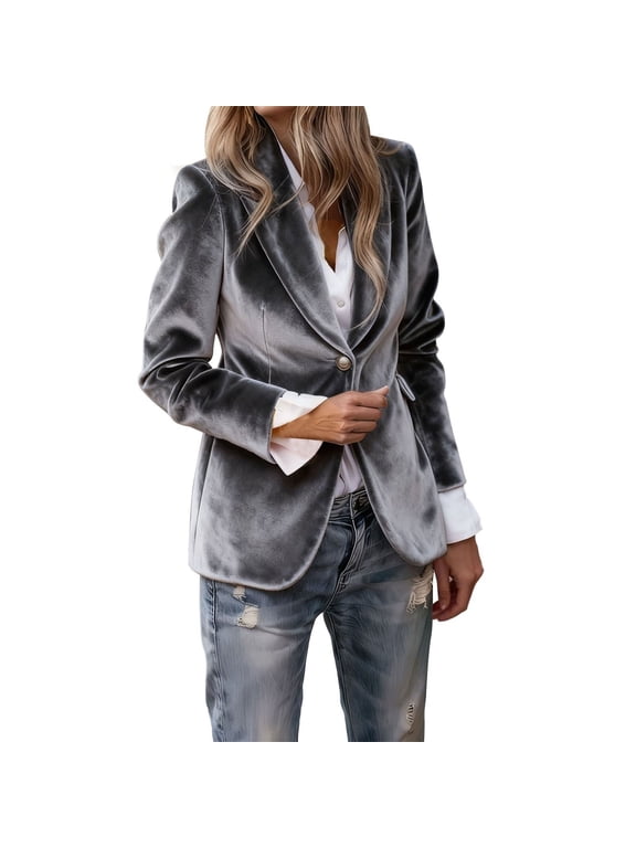 Women Suit Jacket Single Breasted Button Up Office Career Blazer for Fall Winter Season Outerwear M Size Light Ashy