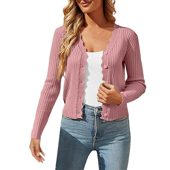Breezora Women V Neck Lightweight Knit Cardigan Long Sleeve Button Down Open Front Summer Casual Cover Up Pink