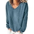 thumbnail image 1 of Breezora Women V Neck Long Sleeve Sweater Top Soft Warm Comfortable Loose Fit Casual Fall Winter Wear M Size Navy, 1 of 4