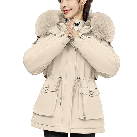 Breezora Women Winter Puffer Coat Thicken Lined Down Parka Outerwear for Cold Weather Comfort and Fashionable Style with Lightweight Warmth L Size Beige