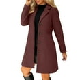 thumbnail image 1 of Breezora Women Wool Blend Trench Coat Stand Collar Single Breasted A Line Mid Length Outerwear for Fall and Winter M Size Wine, 1 of 9