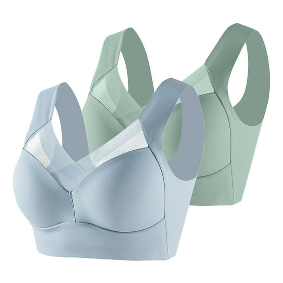 Breezora Women's 2PC Non Underwire Lace Vest Bra with Thin Side Adjusting for Comfortable Support and Everyday Wear XXXXXL Size Green