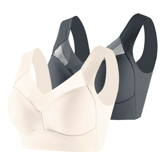 Breezora Women's 2PC Non Underwire Lace Vest Bra with Thin Side Adjusting for Comfortable Support and Everyday Wear XXXXXL Size Grey