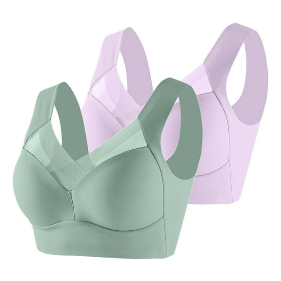 Breezora Women's 2PC Non Underwire Lace Vest Bra with Thin Side Adjusting for Comfortable Support and Everyday Wear XXXXXXXL Size Light Green