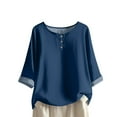thumbnail image 1 of Breezora Women's 3/4 Sleeve Button Front Blouse Relaxed Fit Casual Tops for Work Office and Weekend Outings Comfortable Style L Size Navy, 1 of 4