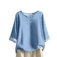 thumbnail image 1 of Breezora Women's 3/4 Sleeve Button Front Blouse Relaxed Fit Casual Tops for Work Office and Weekend Outings Comfortable Style XXXL Size Sky Blue, 1 of 4
