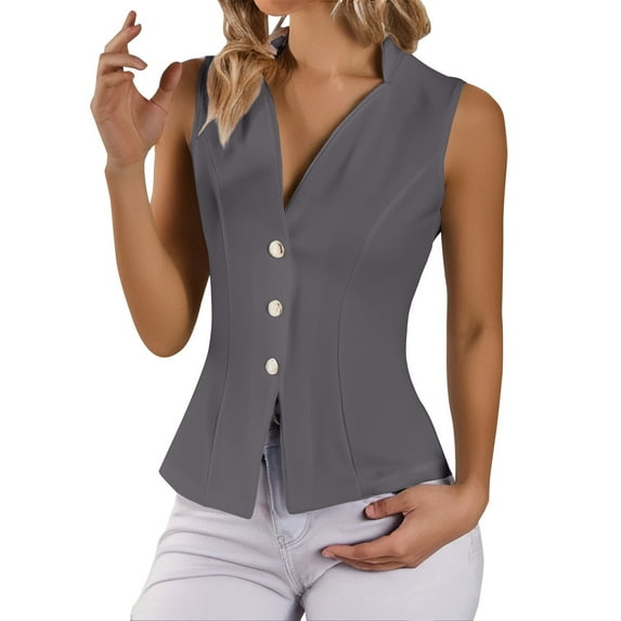 Breezora Women's 3 Button Sleeveless Vest Suit Set Lightweight Comfortable Summer Outfit for Business Casual and Daily Wear L Size Dark Gray