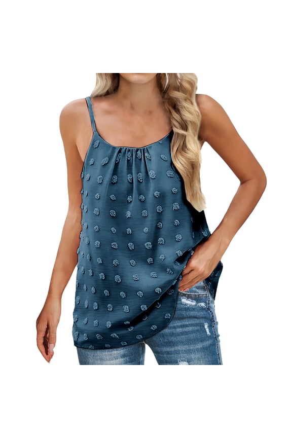 Women's Airy Sleeveless Tank Top Summer Spaghetti Strap Camisole Lightweight Loose Fit Beachwear Comfortable Casual Vest Top L Size Dark Blue