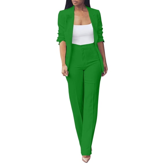 Breezora Women's Autumn Two Piece Suit Set Slim Fit Blazer and Trousers Office Work Professional Outfits for Ladies L Size Light Green