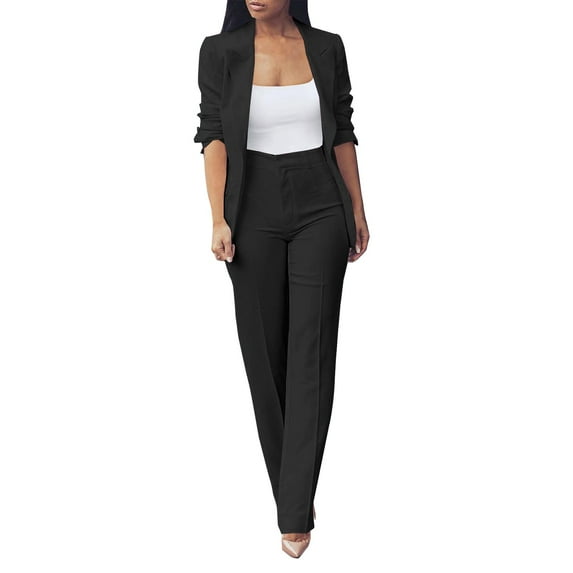 Breezora Women's Autumn Two Piece Suit Set Slim Fit Blazer and Trousers Office Work Professional Outfits for Ladies S Size Black